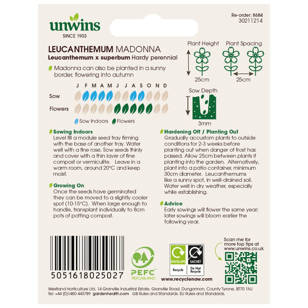 Unwins Leucanthemum Madonna Seeds 5051618025027 2